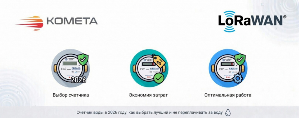 Счётчик воды СВЭУ с LoRaWAN — автоматический учёт без обходчика, платформа КОМЕТА